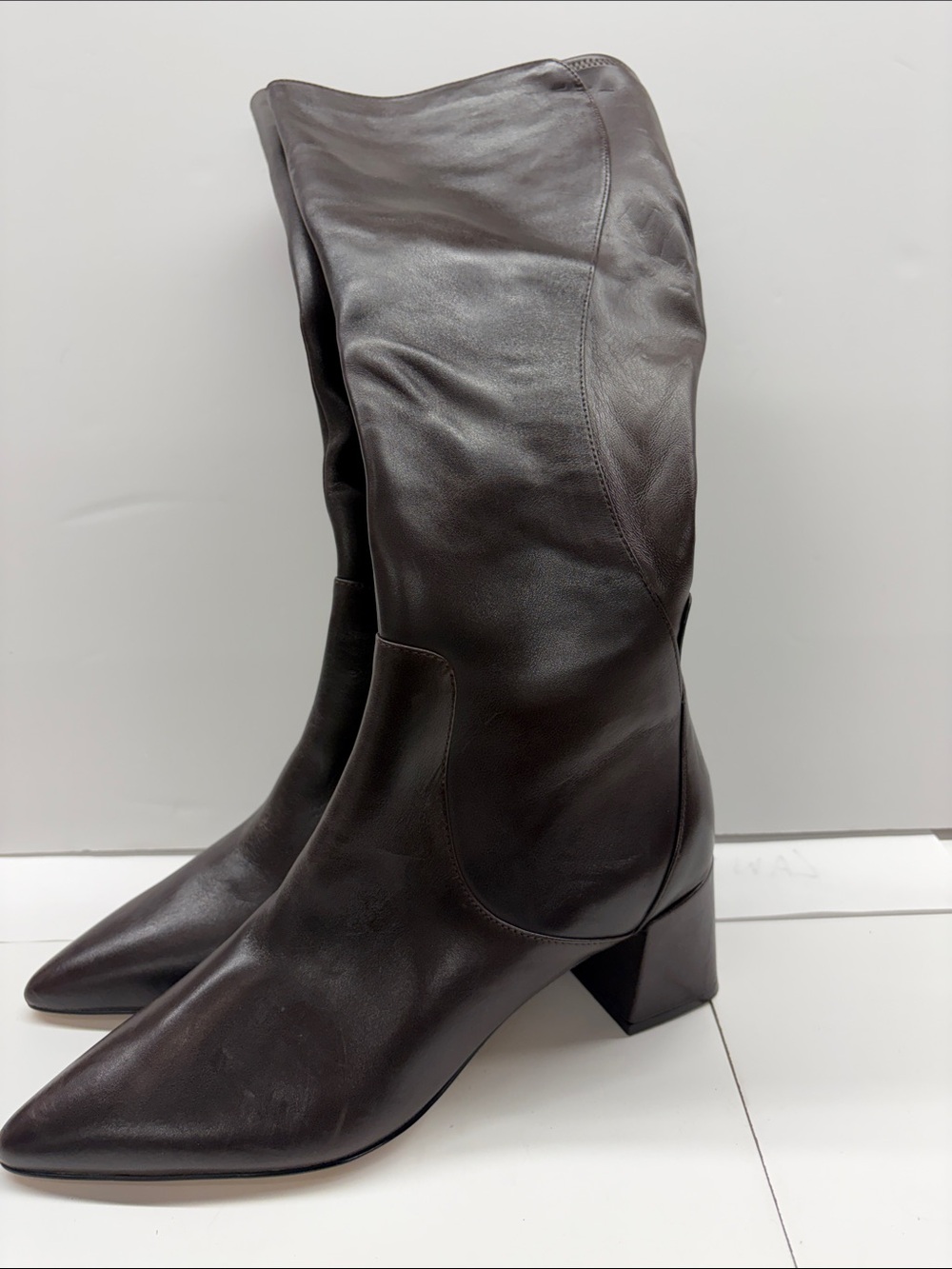 NEW Cole Haan Women's Dark Brown Leather Pointed Toe Knee High Boots Size 7.5B